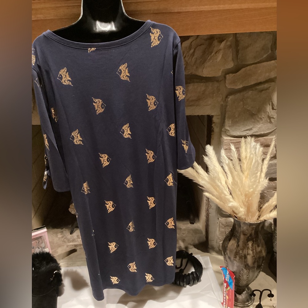 Lilly Pulitzer Preston Navy gold Foil fish design tee shirt dress Sz. XL - Picture 13 of 16